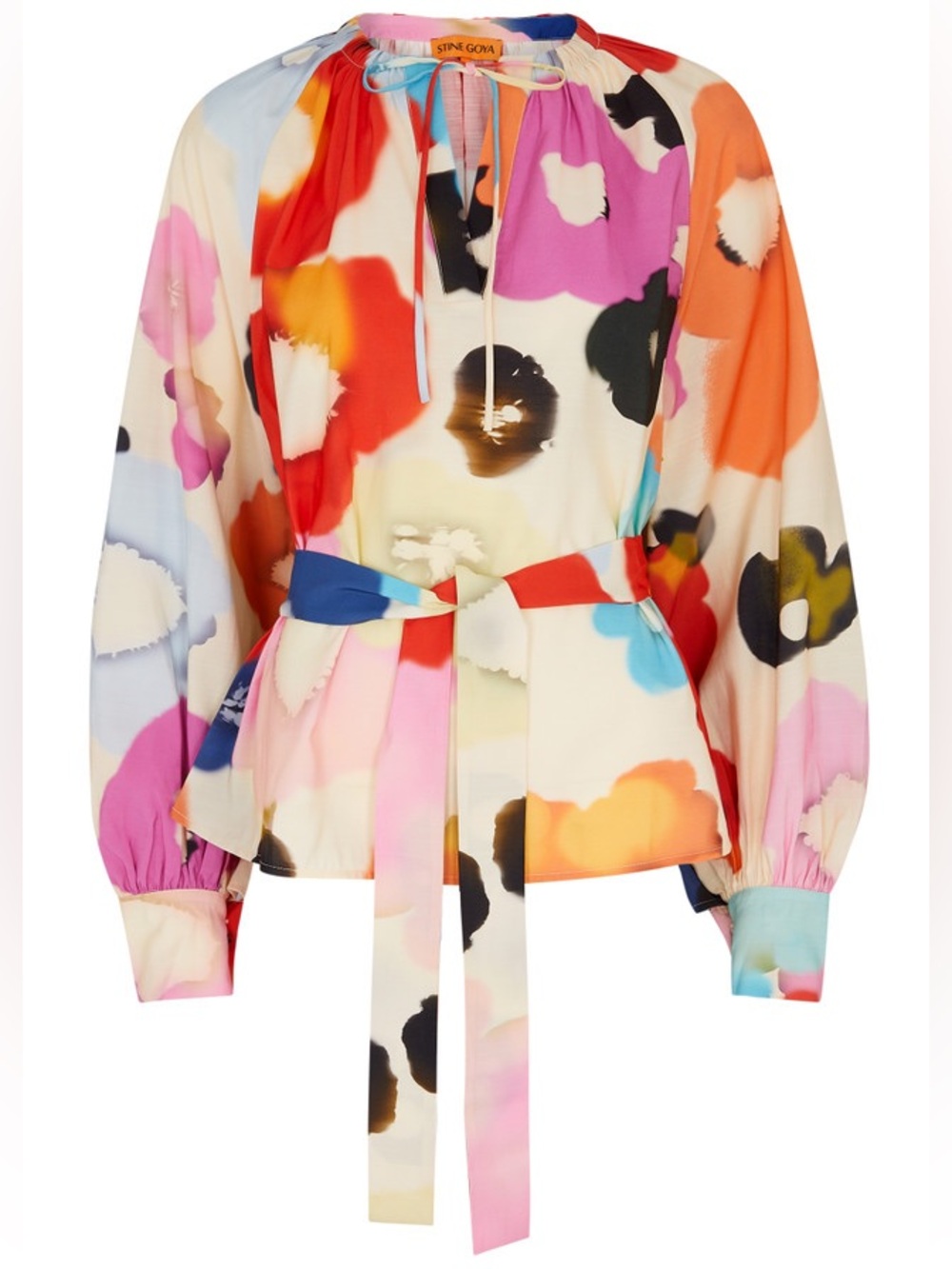 STINE GOYA Vianna printed Multicolor Watercolor Tie-Waist Blouse Sz: M